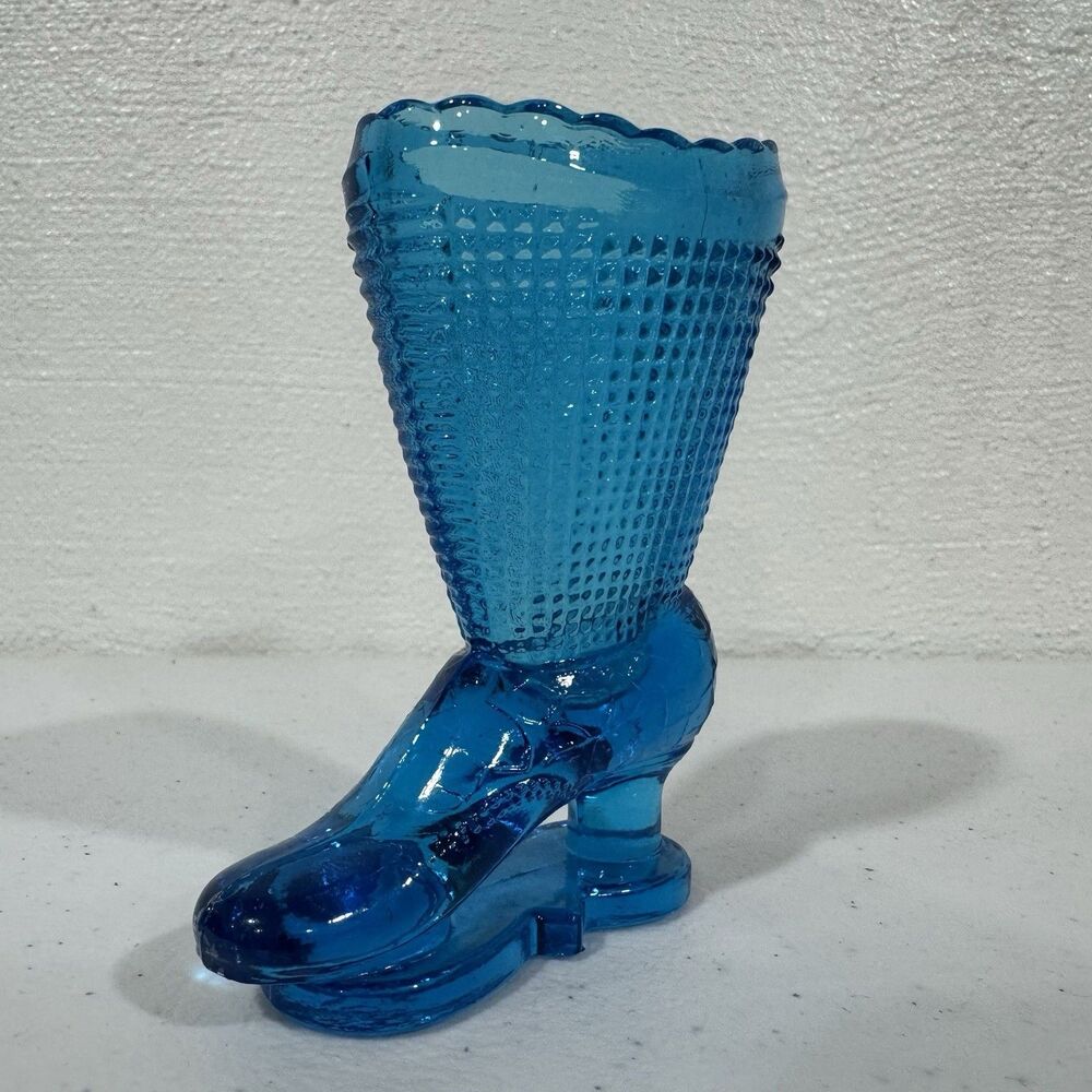 Vintage Fenton Westmoreland Blue Hobnail Boot Glass Shoe Figurine Vase Aqua
